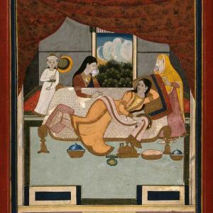 Detail of A Physician and Nurse Attending a Sick Patient and Her Servant, unknown artist, watercolor on paper, image credit: Wellcome Collection