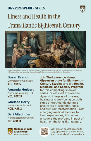 A painting on a blue background with Illness and Health in the Transatlantic 18th century title across the top.