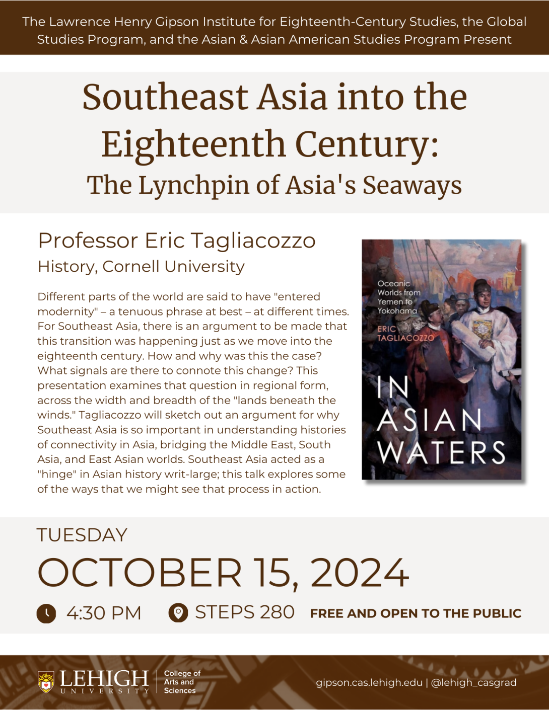 Eric Tagliacozzo Flyer Fall 2024 Southeast Asia in the 18th Century