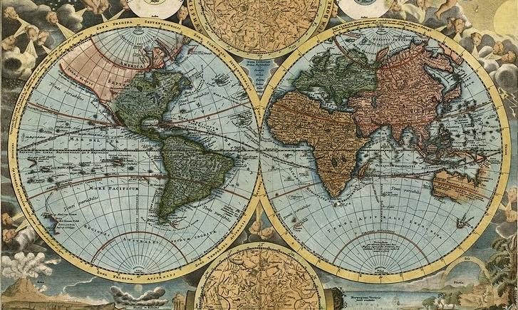 18th century map with the countries of the world